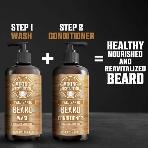 Miniatura 7 de Viking Revolution Juego de champú y acondicionador para barba Palo Santo con aceites de argán y jojoba - Suaviza y fortalece - Aroma natural a Palo
