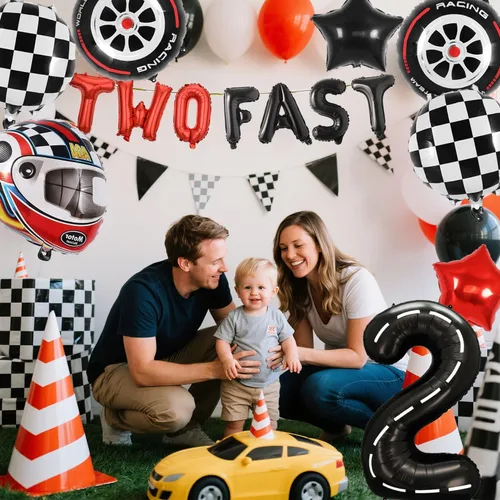 Miniatura 4 de Dos globos de cumpleaños de autos de carreras rápidas, decoración de segundo cumpleaños, decoración de 2 años, suministros para fiestas
