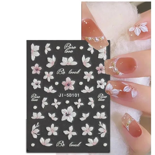 Miniatura 11 de Calcomanías de uñas, 4 hojas en relieve floral 5D, autoadhesivas para manicura de bricolaje
