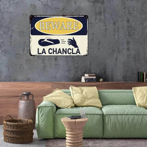 Miniatura 4 de Beware Of La Chancla - Cartel de lata divertido de 12 x 8 pulgadas, latino hispano, latino, latino, latino, latino, decoración del hogar, bodega