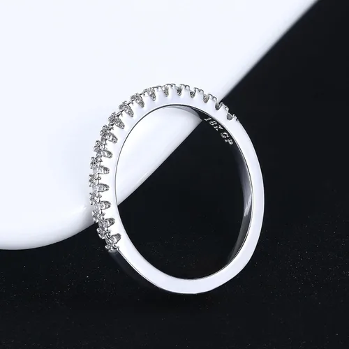 Miniatura 57 de Narica Anillo de 21 piedras chapadas en plata, apilables, corte redondo, zafiro azul, circonita cúbica, relleno de circonita cúbica, halo