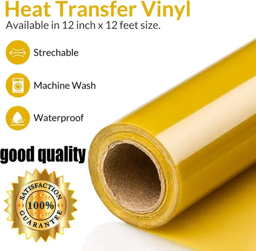 Miniatura 2 de HTV - Rollos de vinilo termotransferible dorado, 12 pulgadas por 8 pies, para planchar, DIY para camiseta, fácil de cortar y retirar para diseño