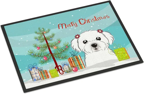Miniatura 110 de Caroline's Treasures BB1616MAT - Tapete para puerta delantera de árbol de Navidad y sabueso afgano de 18 x 27 pulgadas, para interiores