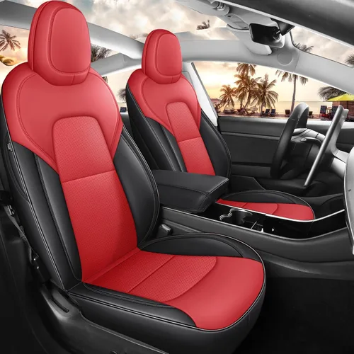 Miniatura 14 de Fundas de Asiento Negras para Tesla Model Y, Funda de Asiento de Coche Tesla de 12 Piezas, Impermeable, Cuero Nappa, Totalmente Envueltas, Negro