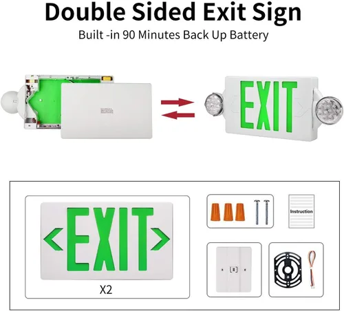 Miniatura 8 de Combo de luz LED de emergencia y señal de salida, señal de salida verde, luz de salida de emergencia certificada UL, lámparas ajustables con batería