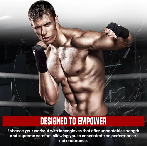 Miniatura 3 de RDX Guantes de mano para boxeo, guantes internos para hombres y mujeres, vendas elásticas de medio dedo, protección para los puños debajo