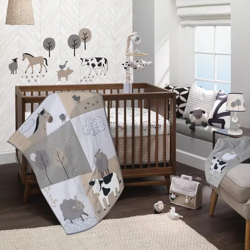 Miniatura 4 de Lambs & Ivy Baby Farm Animals - Sábana bajera ajustable para cuna, 100% algodón, color blanco Granja de bebés