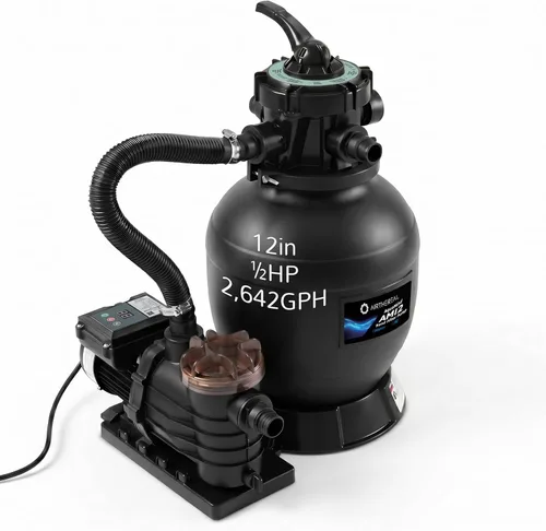 Airthereal AquaMind AM12 Sand Filter Pump for Above Ground Pool, 12" Pool Sand Filter System with Timer, ½ HP Motor, High-Flow 2,642 GPH, 7-Way
