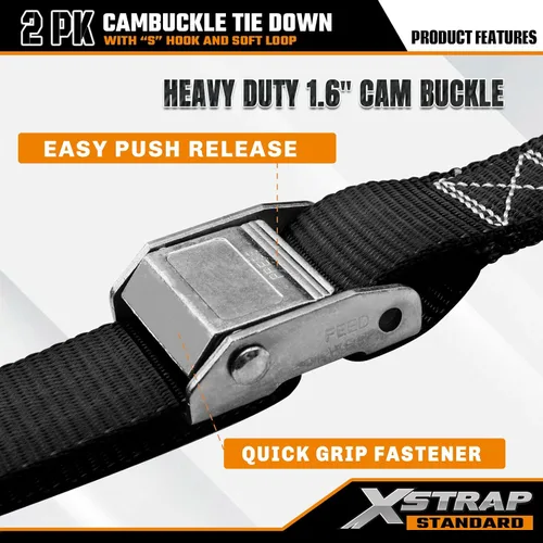 Miniatura 8 de XSTRAP STANDARD Correas de amarre para motocicleta (paquete de 2) 3,000 libras de resistencia a la rotura, 1.5 pulgadas x 8 pies, juego de amarre
