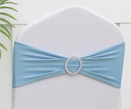Miniatura 9 de Bandas para Sillas Azul Bebé Paquete de 100, Bandas para Sillas de Spandex Azul Claro para Boda Fiesta Cumpleaños Fundas de Sillas Plegables