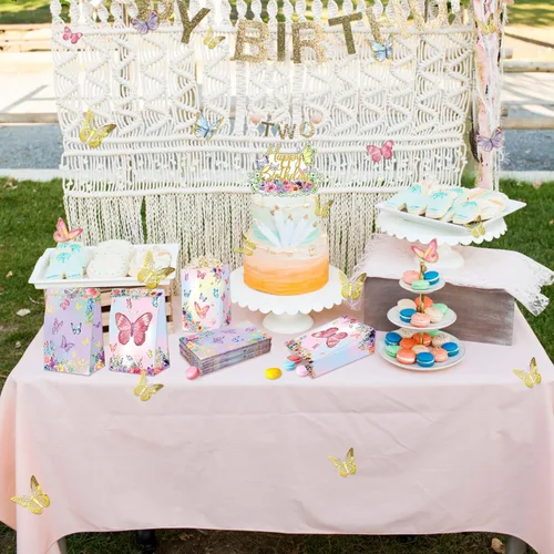 Miniatura 7 de XJLANTTE Paquete de regalo de fiesta de mariposas, 40 bolsas de regalo con calcomanías, bolsas de papel de colores para fiestas de cumpleaños