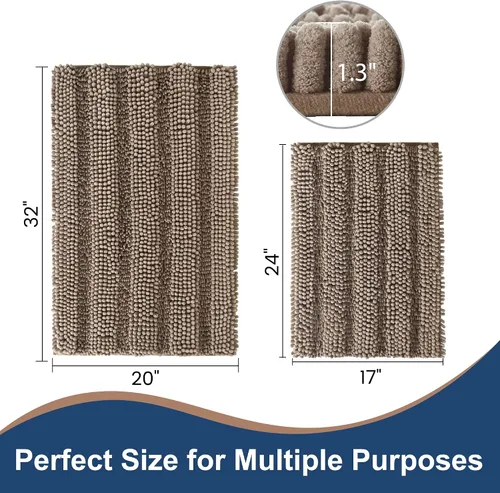 Miniatura 2 de Juego de alfombras de baño antideslizantes gruesas de felpilla lanuda FLOLEOPA, 2 piezas, alfombras de baño de goma termofusible espesada para baño
