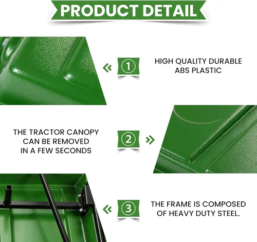 Miniatura 5 de Kojem Toldo de tractor verde compatible con tractores utilitarios compactos John Deere con tiras de 34 pulgadas de ancho o menos. Se adapta a toldo
