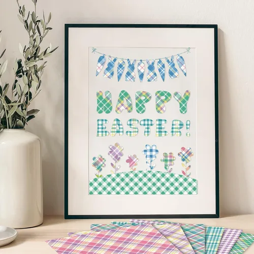 Miniatura 7 de Whaline 24 hojas de papel de primavera pastel con patrón a cuadros, 12 diseños, álbumes de recortes, papel especial para Pascua, papel decorativo