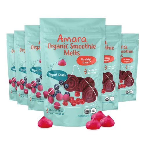 Amara Smoothie Melts - Beets n' Berries - Snacks orgánicos para bebés con frutas y verduras - Yogur derretido a base de plantas - Snack saludable