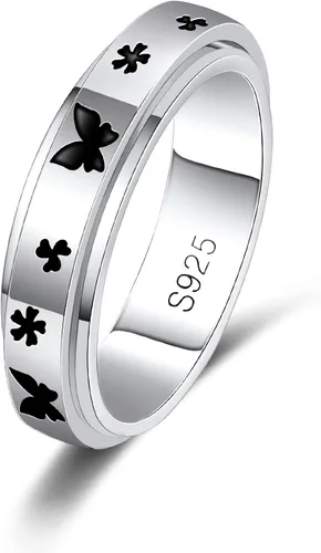 LEXLUNE Anillo giratorio para ansiedad, para mujeres, hombres, novia, hija, adolescente, niña, anillo de plata esterlina S925 real