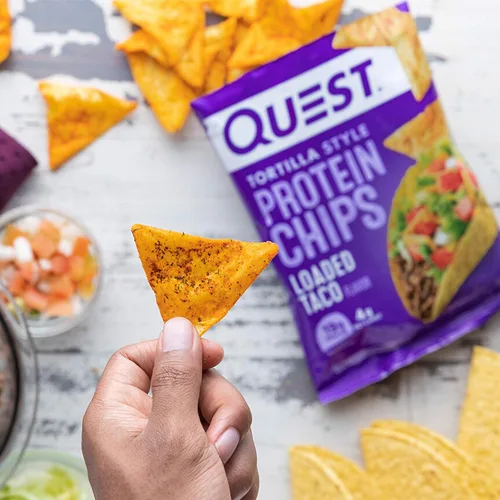 Miniatura 3 de Quest Nutrition Chips de proteína estilo tortilla, tacos cargados, bajos en carbohidratos, sin gluten, horneados, 1.1 onzas y galletas de proteína