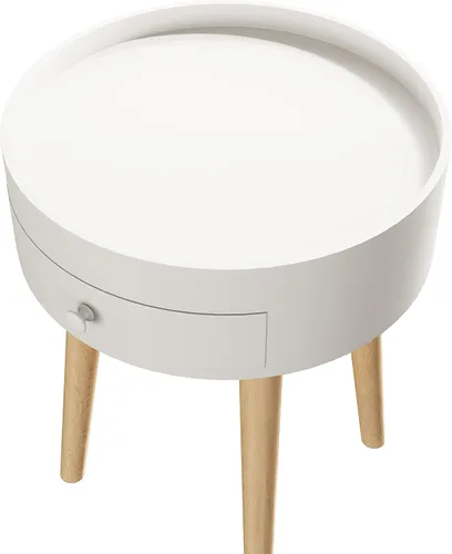 Miniatura 5 de Mesa auxiliar redonda blanca para sala de estar, mesita de noche moderna, mesa de centro pequeña con cajón para dormitorio, espacio pequeño, patas
