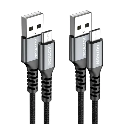 Cable micro USB de 3 pies, 2 unidades, cable cargador Android USB 2.0 de sincronización de datos y cable trenzado de nailon de carga rápida para