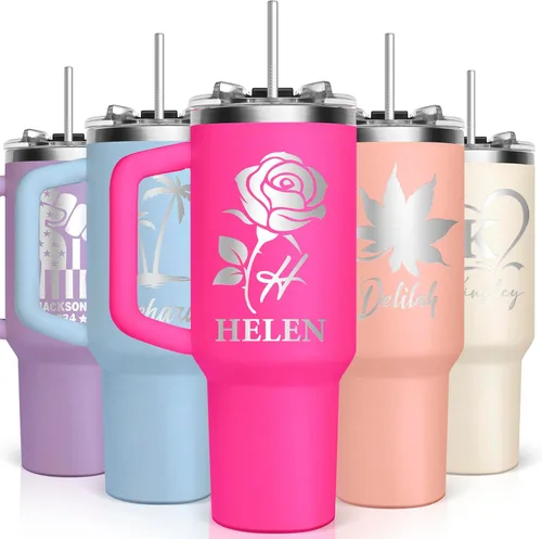 Miniatura 19 de Personalized 16 oz Insulated Coffee Tumbler with Text Name Team number, Custom Engraved World Cup Stainless Steel Double-Wall Travel Cup, Customized
