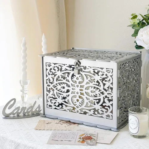 Miniatura 8 de Caja de tarjetas de boda marrón OurWarm con ventana de acrílico, caja de tarjetas de regalo de madera para decoraciones de recepción de boda, caja