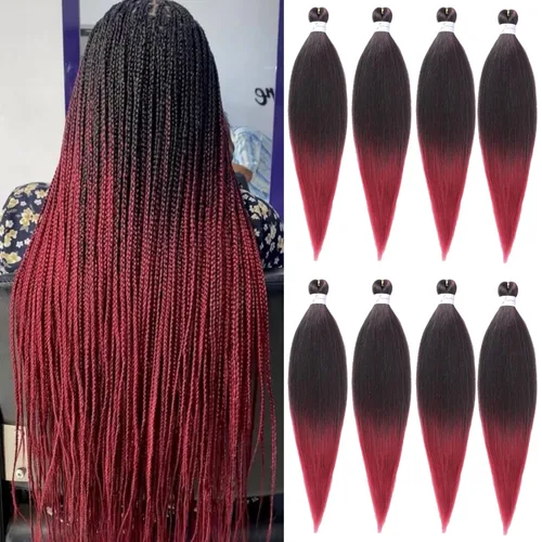 Miniatura 47 de Cabello trenzado preestirado, cabello trenzado degradado de 24 pulgadas, 6 paquetes de ajuste de agua caliente, cabello sintético Yaki profesional