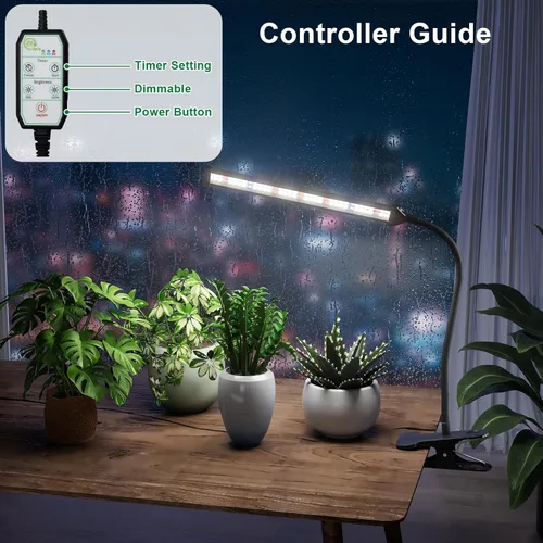 Miniatura 3 de GooingTop Luz de cultivo para plantas de interior, 5000 K, lámpara blanca de cuello de cisne de espectro completo con clip LED rojo y azul
