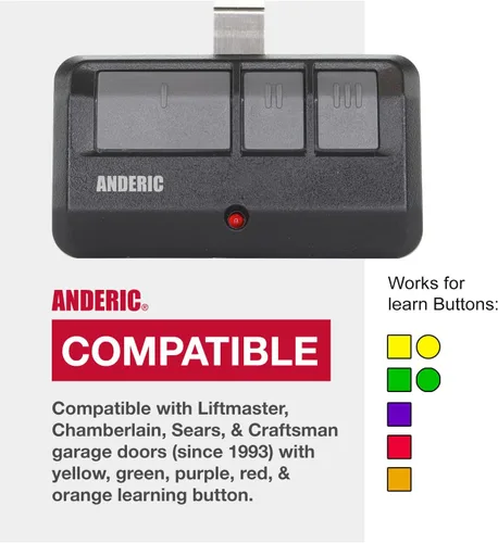 Miniatura 3 de [Paquete de 2] Anderic 893MAX para Chamberlain LiftMaster Craftsman - Abridor de puerta de garaje universal 893LM 893MAX 971LM Universal - 3 botones