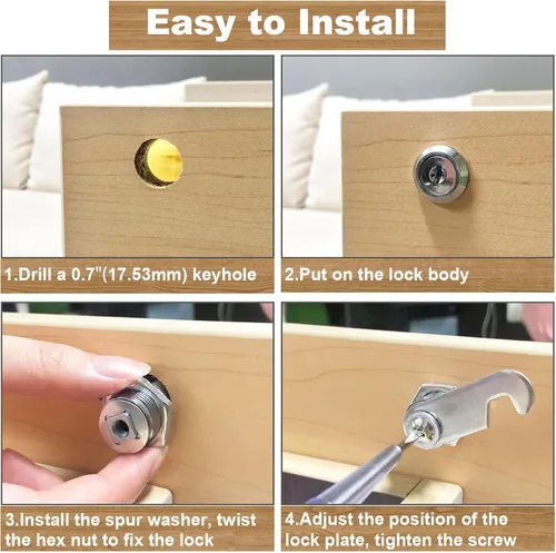 Miniatura 6 de 1 paquete de cerraduras de gabinete con llaves, cerradura de leva de 5/8" con llave similar, cerradura de repuesto para cajones seguros, gabinete