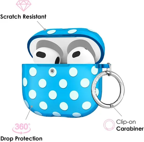 Miniatura 3 de VELVET CAVIAR Compatible with AirPods 4 Case with Keychain - Cute Protective Hard 4th Generation Cases for Women - Blue Aquamarine Polka Dot