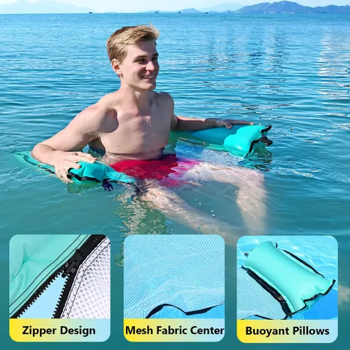 Miniatura 7 de Alfombra flotante inflable gigante mejorada 2025 - Flotador de piscina para adultos con hamaca para piscina, piscina, playa, lago para fiesta 2-Verde