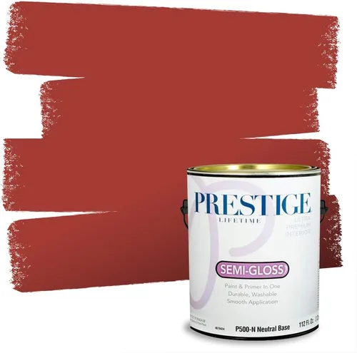 Miniatura 217 de Prestige Paints E100-T-SW6591 Pintura exterior e imprimación en uno, 1 galón, plano, combinación comparable de Sherwin Williams Amaryllis, 1 galón