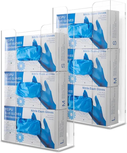 Miniatura 11 de Stock Your Home Dispensador de guantes acrílicos triple, estante para caja de pañuelos, soporte de pared para guantes, para cocina, armario