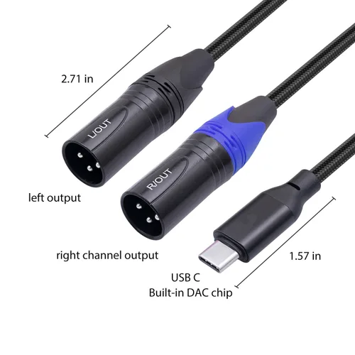 Miniatura 5 de Cable de audio USB C a doble XLR macho de 3.3 pies,Cable amplificador de potencia estéreo macho USB C a 2 XLR, conexión USB c para teléfono móvil