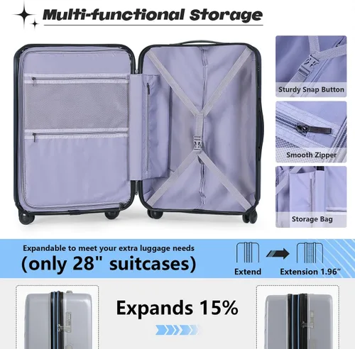 Miniatura 4 de AnyZip Maletas de equipaje con ruedas giratorias PC+ABS Hardshell TSA Lock, Azul marino
