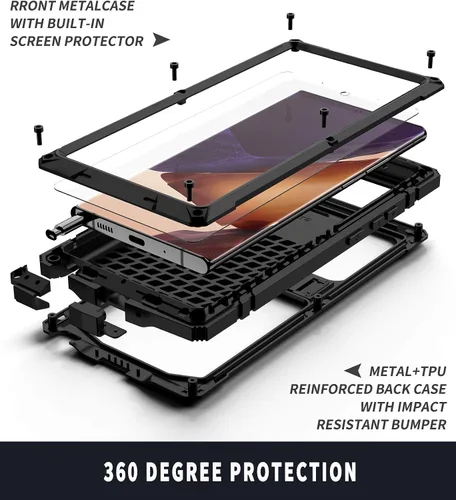 Miniatura 6 de CHENXI Compatible con Samsung Galaxy Note 20 Ultra, aluminio metal Gorilla Glass a prueba de golpes, militar, resistente, funda protectora rígida