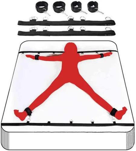 Bed Bonage Restricciones sexuales para adultos, bandas de resistencia sexual para cama tamaño King, correas de cama, kits de amarres de cama para