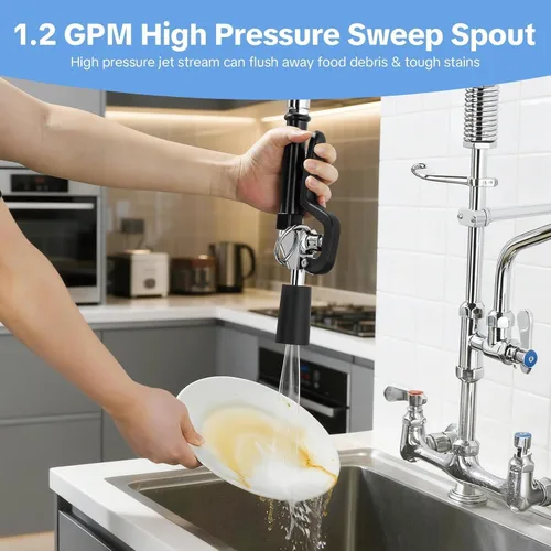Miniatura 6 de Pulverizador de preenjuague con cabezal de rociador de fregadero comercial, válvula de pulverización de bajo plomo con mango ergonómico, piezas