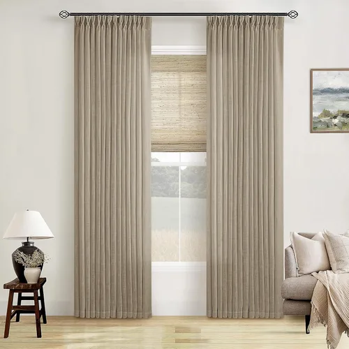 Miniatura 177 de Cortinas de lino natural con pliegues fruncidos de 120 pulgadas de largo para sala de estar, cortinas plisadas con ganchos y lengüeta trasera