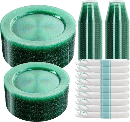 Miniatura 27 de Juego de vajilla de 350 piezas de color oro rosa de DaYammi – Incluye: 50 platos de cena de 26 cm, 50 platos de postre de 19 cm, 50 cubiertos de oro