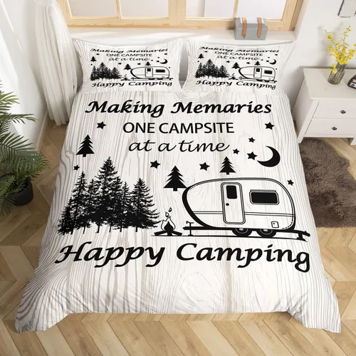 Miniatura 4 de Happy Camping - Funda de edredón para niños, casa rodante y cámper, funda de edredón rústica para niños y niñas, decoración de habitación de niños