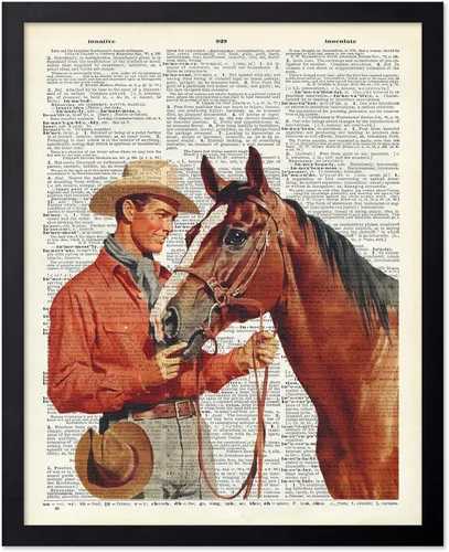 Miniatura 79 de Poster Master Póster de diccionario – Estampado retro de vaquero y caballo – Obra de arte del salvaje oeste – Diseño occidental – Arte moderno