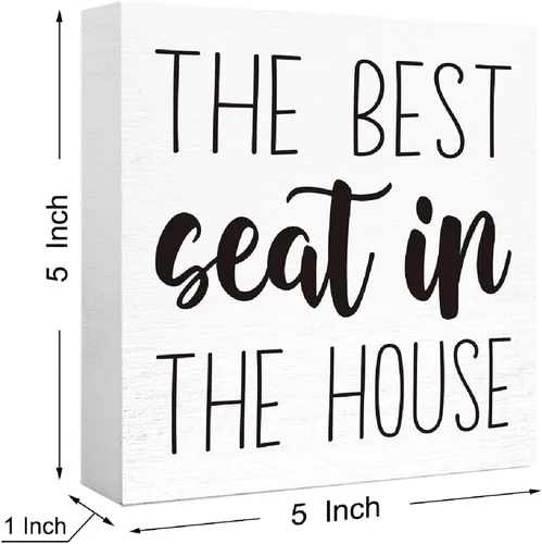 Miniatura 2 de SJNH Divertido letrero de madera para baño con texto en inglés "The Best Seat in the House", letrero decorativo de estilo rústico de granja, 5 x 5 x
