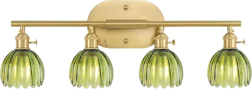 Miniatura 29 de Shenmoyl Accesorios de Iluminación para Baño, Lámpara de Pared de Latón de 3 Luces para Tocador Sobre Espejo con Pantalla de Cristal Tulipán Base