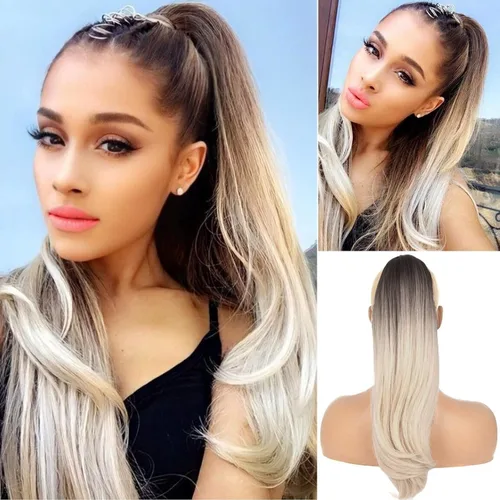 Miniatura 8 de Oseti Extensiones de cabello de cola de caballo gris con cordón para mujeres negras, 18 pulgadas, extensiones de cabello sintético rizado con clip