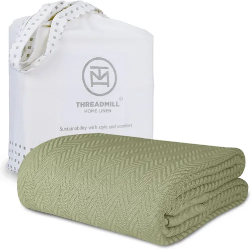 Miniatura 15 de Threadmill Home - Manta de lino de tamaño King, 100% algodón, color blanco, con diseño espiga., Algodón, Plateado, gemelo Gris claro