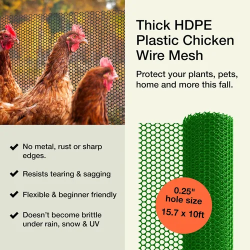 Miniatura 2 de MaPorch - Cerca de alambre de pollo de plástico en malla verde - Malla de 15.7 pulgadas x 10 pies - Protección resistente al clima y valla
