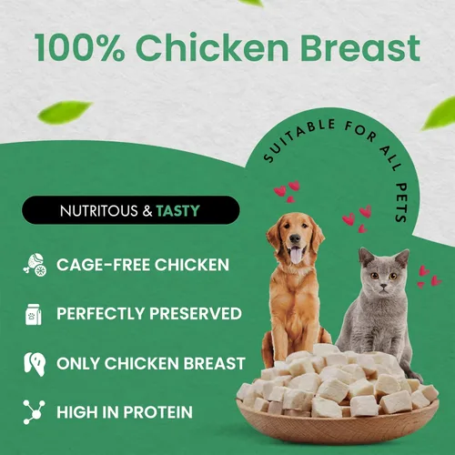 Miniatura 5 de Golosinas de pollo liofilizadas para gatos y perros, 100% grado humano, un solo ingrediente, alto en proteínas, aperitivo saludable, sin aditivos ni