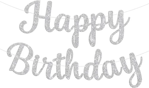 Miniatura 13 de Letrero de Pancarta de Feliz Cumpleaños Negro con Purpurina, Guirnalda de Cumpleaños Pancartas de Pared y Puerta Bandera para Mujeres Hombres Niños