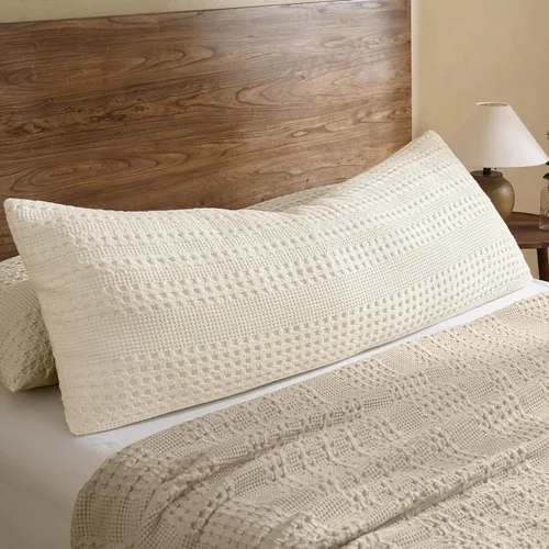 Miniatura 69 de PHF Fundas de almohada con tejido de gofre de 24" x 24", paquete de 2, funda de almohada cuadrada 100% algodón para decoración de ropa de cama, sin